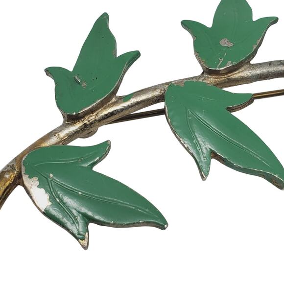 Purple Flower Brooch Gold Tone Vtg Amethyst Glass Stone Green Enamel Pin Retro - Picture 7 of 9